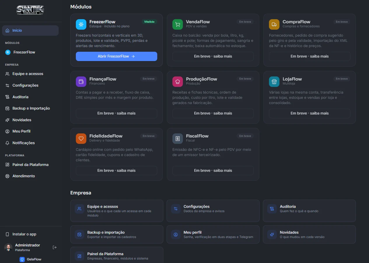 Painel de módulos do GelaFlow